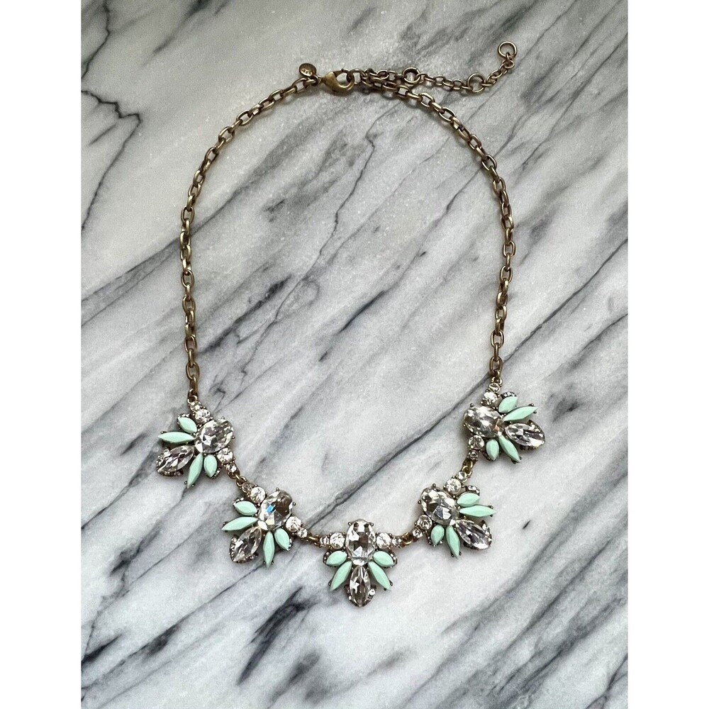 J. Crew crystal and mint green rhinestone statement necklace